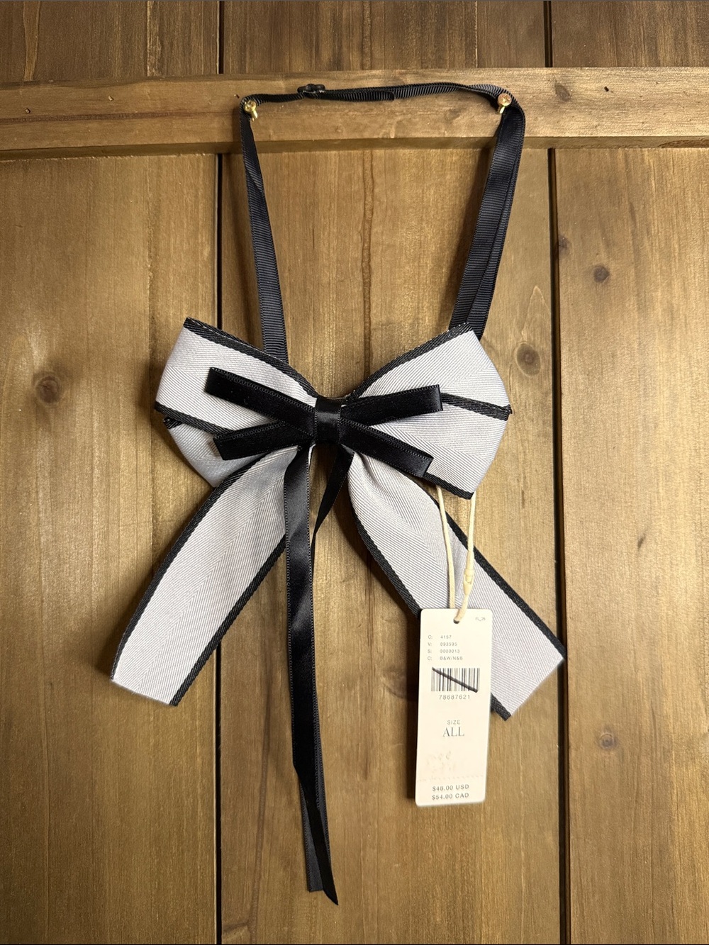 Anthropologie Black and Grey Ribbon Bow Necklace, Bow tie
